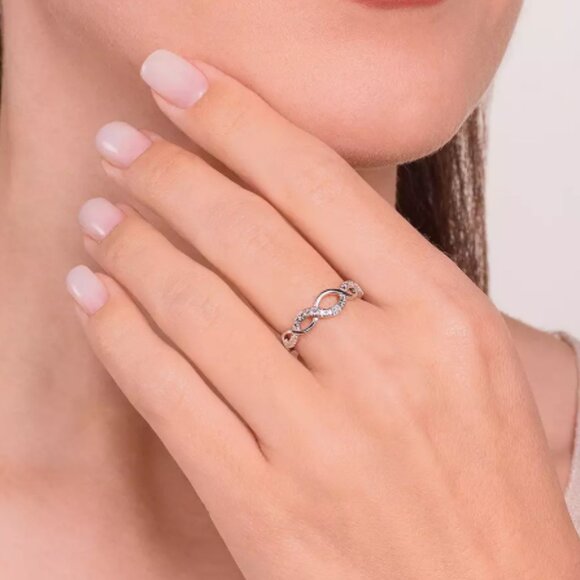 Round-Cut Genuine Diamond Accent .925 Sterling Silver Infinity Ring 9 - Picture 3 of 5